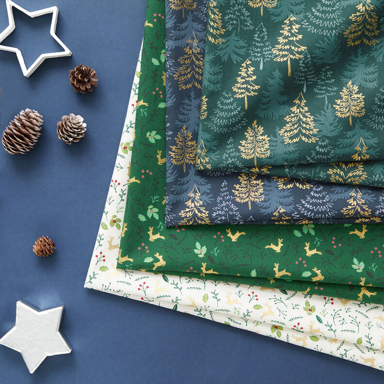 Tissu en coton Popeline Sapins délicats – bleu nuit/or, image number 5