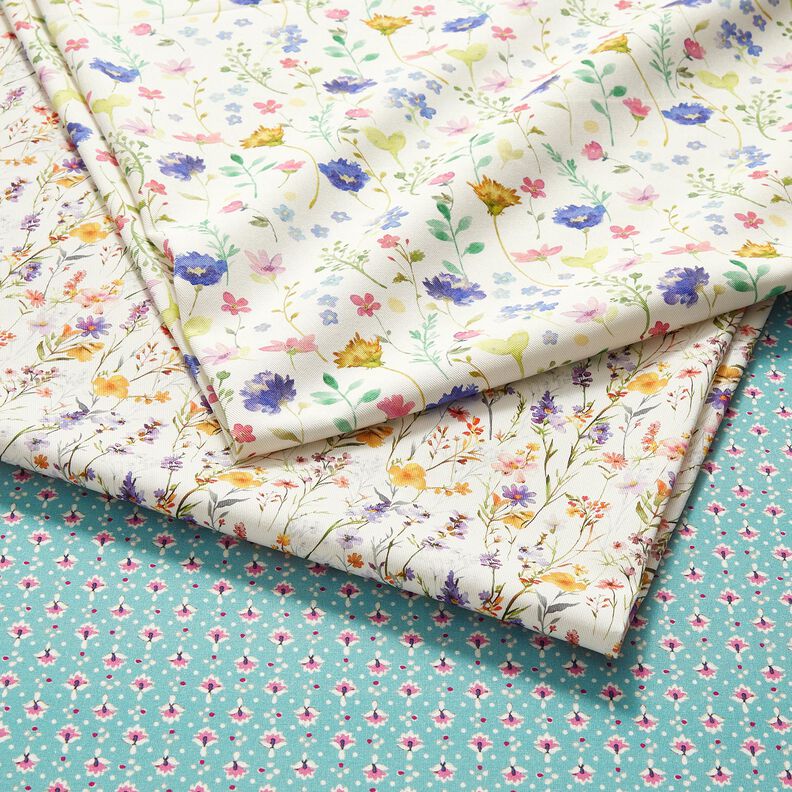 Tissu de décoration Sergé coton fleurs des champs – ivoire/lilas bleu, image number 5