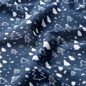 Tissu en coton Popeline petits sapins de Noël – bleu marine/blanc, 