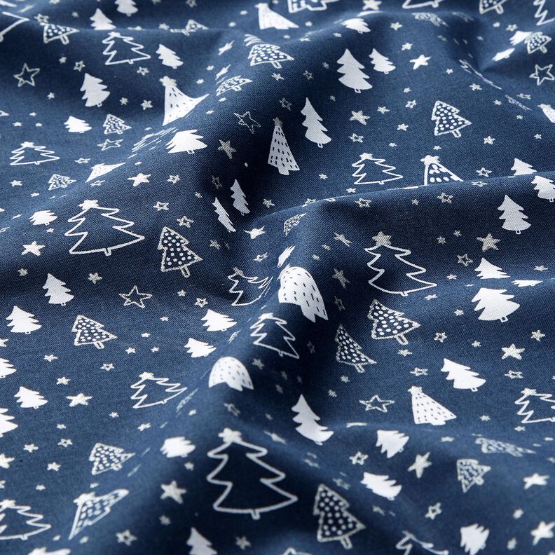 Tissu en coton Popeline petits sapins de Noël – bleu marine/blanc, image number 2