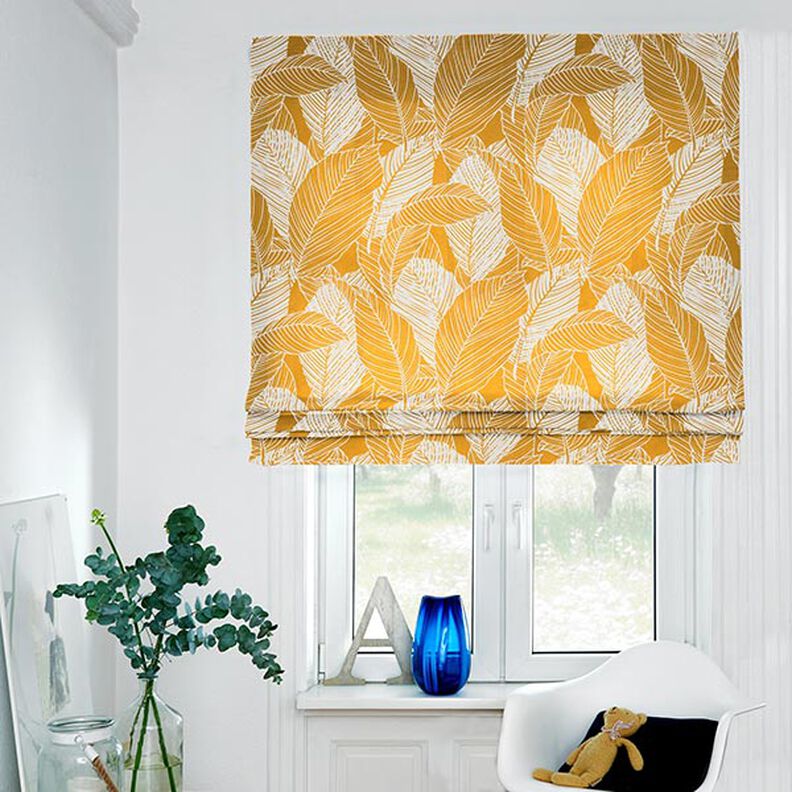 Tissu de décoration Canvas grandes feuilles – jaune curry,  image number 7