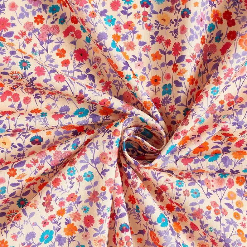 Tissu en coton Popeline Fleurs colorées – beige clair/lavande,  image number 3