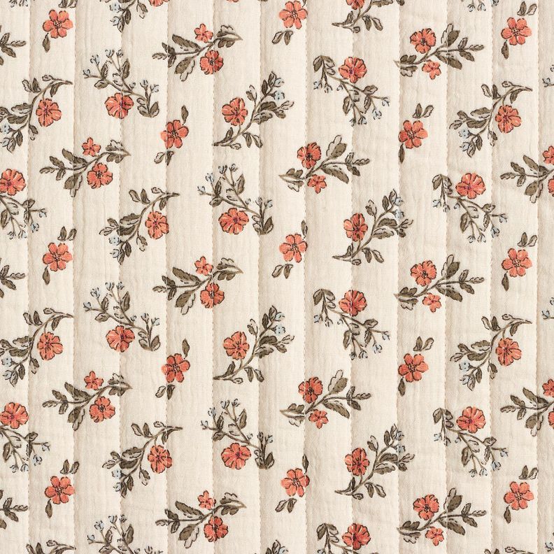 Tissu gaze de coton Tissu matelassé Fleurs romantiques – écru/myrtille, image number 1