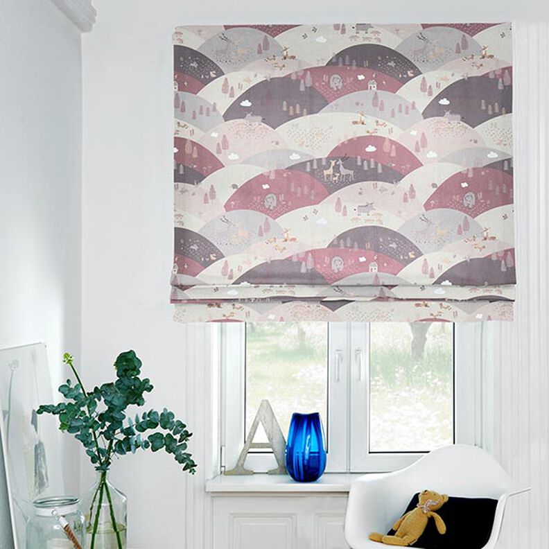 Tissu de décoration Semi-panama Animaux de la forêt – vieux rose clair/greige,  image number 6