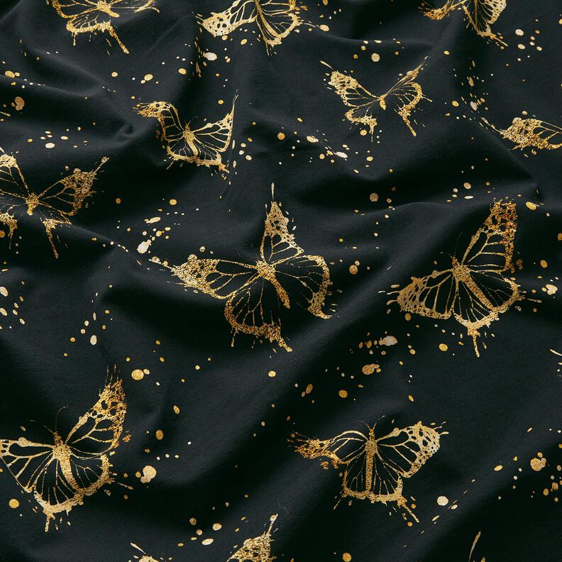 Jersey coton Papillons dorés | Glitzerpüppi – noir,  image number 2