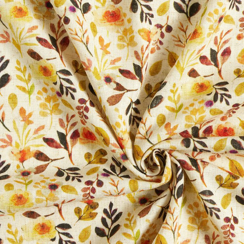 Mélange viscose lin Feuilles d’automne – beige clair/orange, image number 3