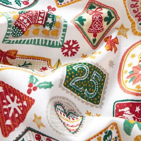 Tissu en coton Popeline Images de Noël – blanc/carmin, 