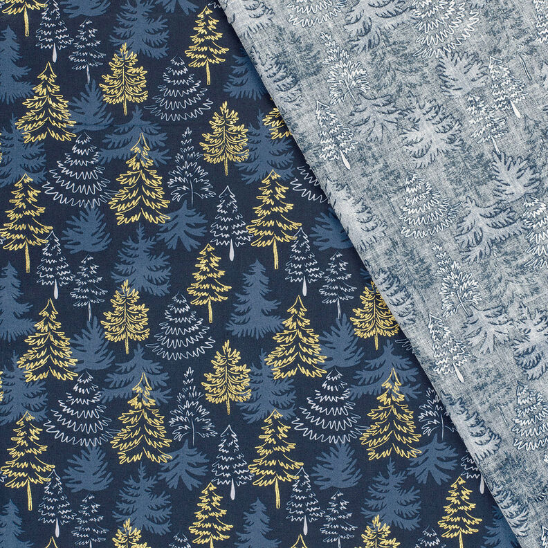 Tissu en coton Popeline Sapins délicats – bleu nuit/or, image number 4