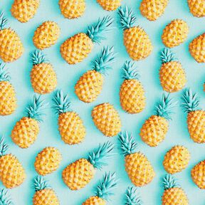 Tissu en coton Popeline ananas – bleu aqua/jaune, 