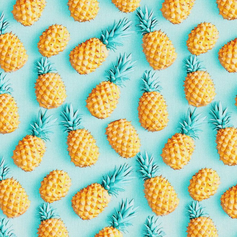 Tissu en coton Popeline ananas – bleu aqua/jaune,  image number 1