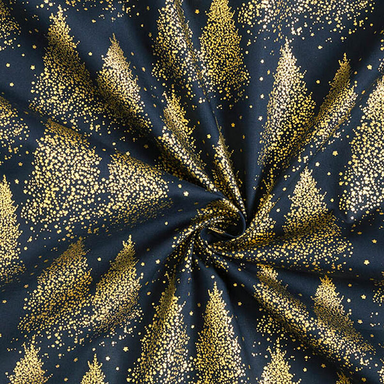 Tissu en coton Popeline Sapins avec poussière d’or – bleu nuit/or,  image number 3