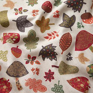 Tissu de décoration Semi-panama Champignons en automne – orange/nature, 