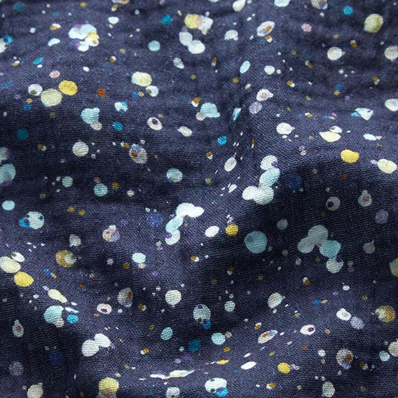 GOTS Tissu double gaze de coton pois colorés Impression numérique| by Poppy – bleu marine,  image number 2