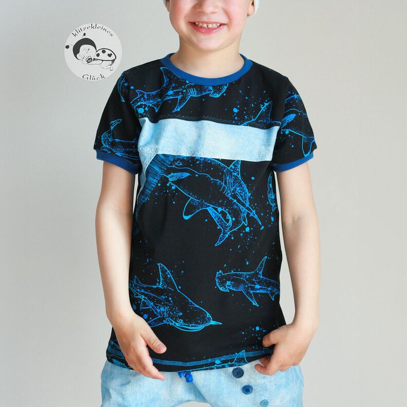 Jersey coton Requins | Glitzerpüppi – noir/turquoise clair,  image number 5
