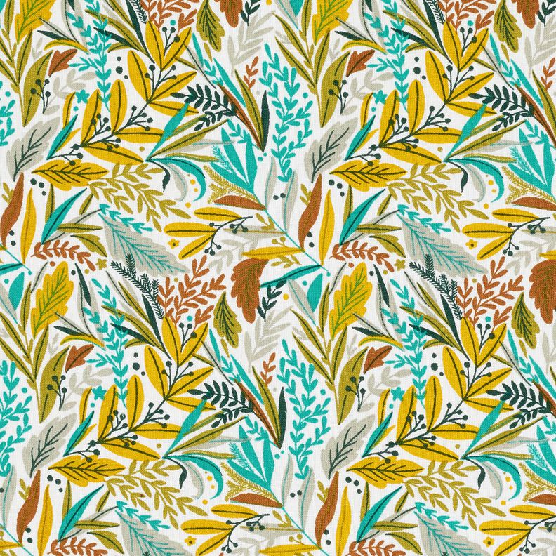 Tissu en coton Cretonne Feuilles et brindilles délicates – blanc/gris soie,  image number 1