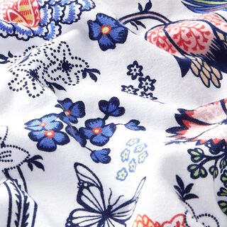 Jersey coton fleurs stylisées – blanc/bleu, 