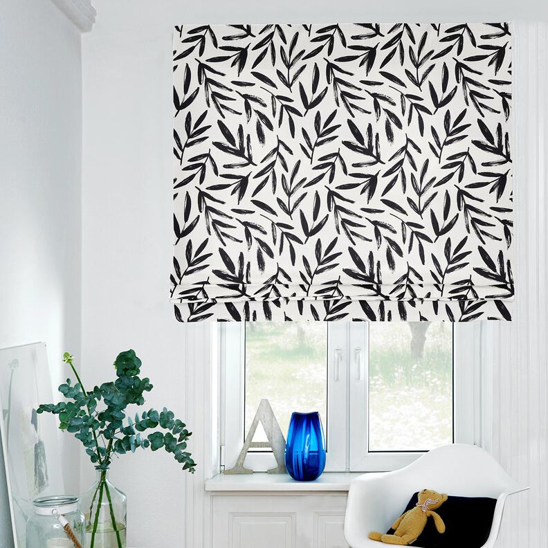 Tissu de décoration Semi-panama Feuilles minimalistes – noir/ivoire,  image number 6