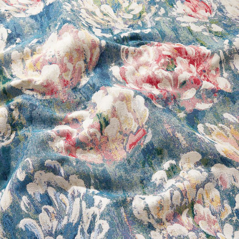 Tissu de décoration Gobelin Seerosen – beige clair/vert, image number 2