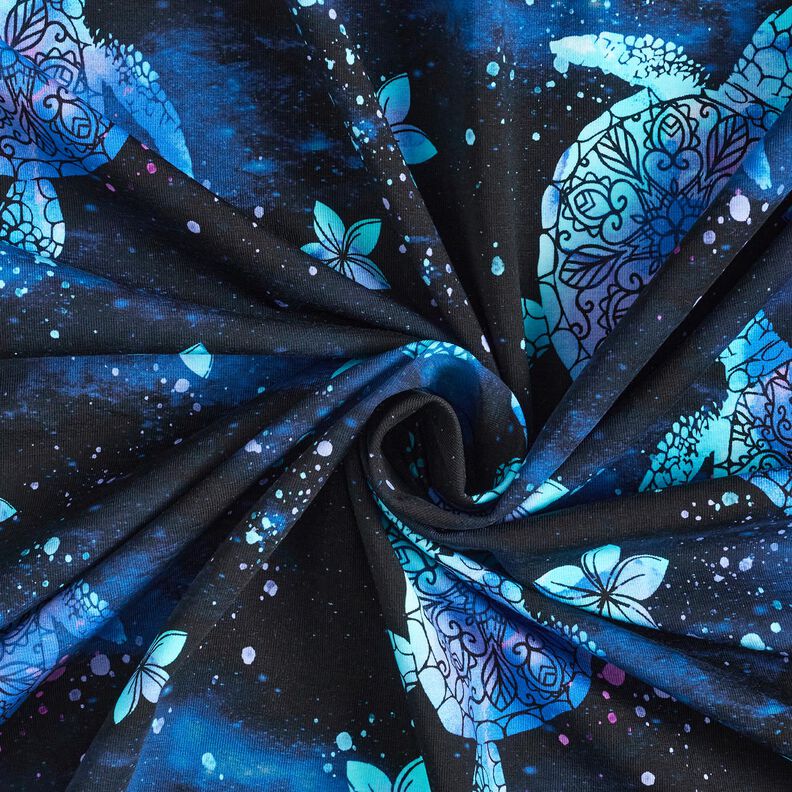Jersey coton Tortues Aloha | Glitzerpüppi – bleu nuit/turquoise clair,  image number 3