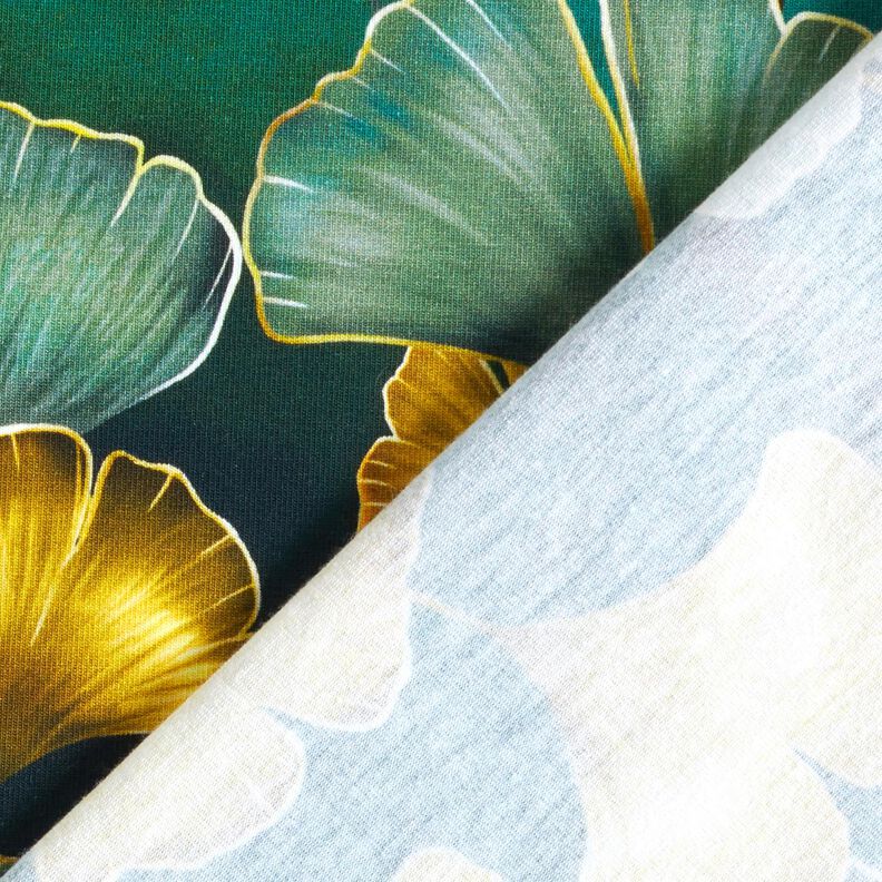 Jersey coton Ginkgo | Glitzerpüppi – vert foncé/or ancien,  image number 4