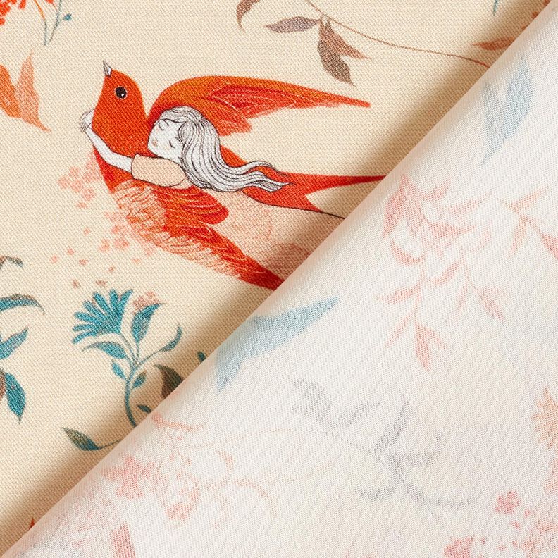 Tissu viscose LENZING™ ECOVERO™ Oiseaux et Fées | Katia Fabrics – crème/rouge feu, image number 4