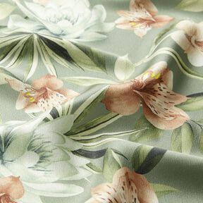 Crêpe satin magnolias et feuilles de palmier – roseau/beige, 