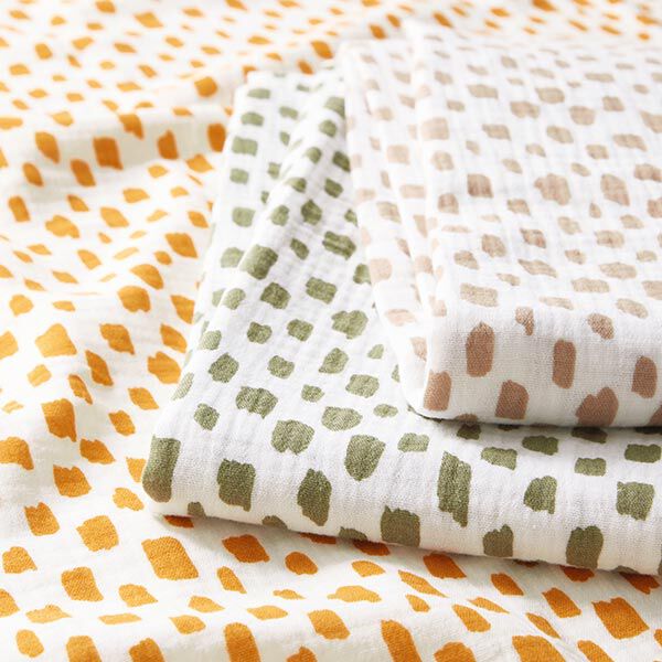 Tissu double gaze de coton Carreaux avec taches – blanc/beige,  image number 5