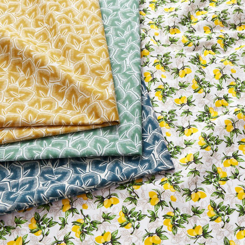 Tissu en coton Cretonne Feuilles abstraites – moutarde/ivoire,  image number 5