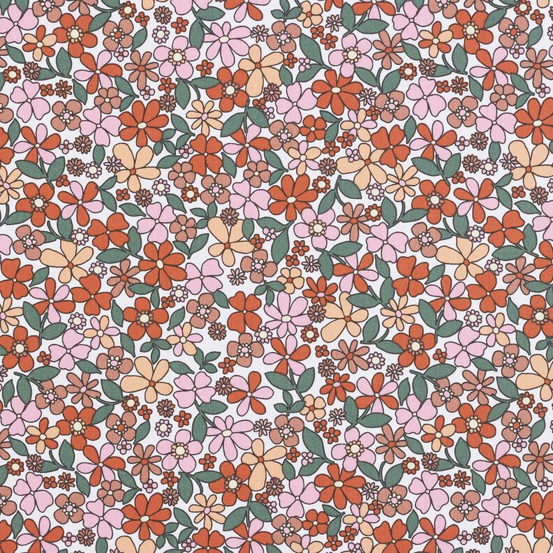 Tissu en coton Cretonne Petits motifs de fleurs rétro – blanc/rose,  image number 1