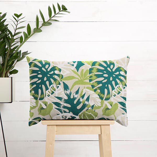 Tissu de décoration Canvas Feuilles de palmier – beige clair/vert genévrier, image number 5