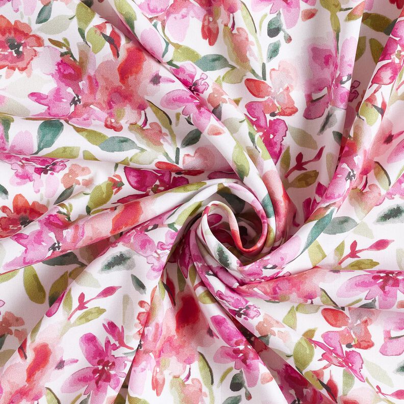 Tissu viscose Fleurs de printemps à l'aquarelle – blanc/violet pastel,  image number 3