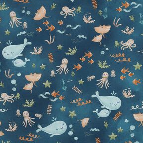 Popeline coton Joyeux animaux marins Impression numérique | Poppy Fabrics – bleu océan, 