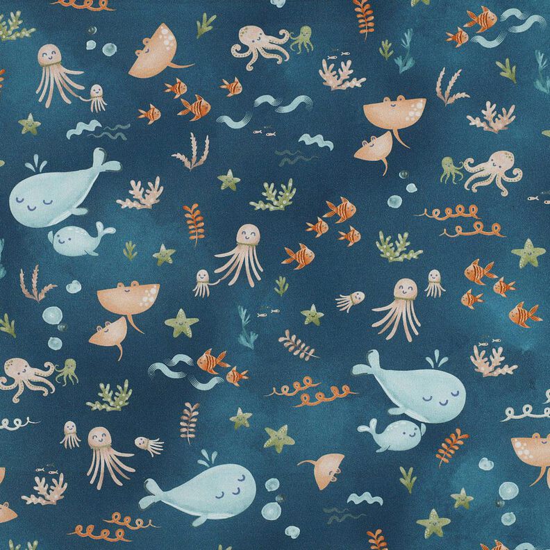 Popeline coton Joyeux animaux marins Impression numérique | Poppy Fabrics – bleu océan, image number 1