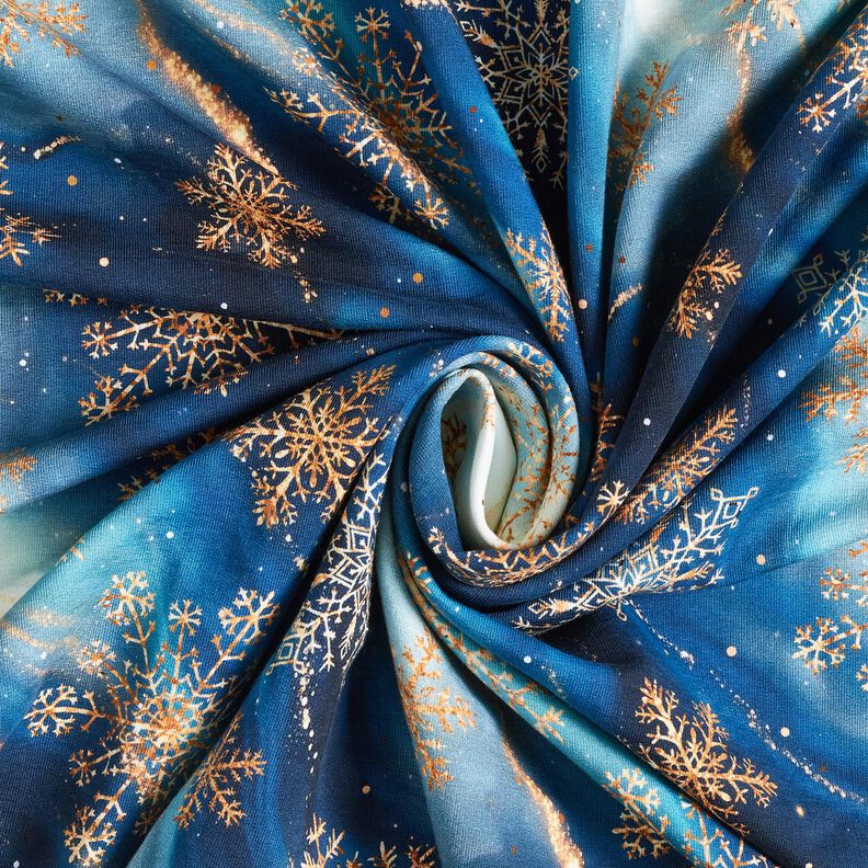 French Terry Sweat d’été Flocons de neige Voie lactée | Glitzerpüppi – indigo/or ancien, image number 3