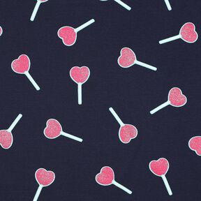 Jersey coton Sucettes en forme de cœur à paillettes | Poppy Fabrics – bleu nuit, 