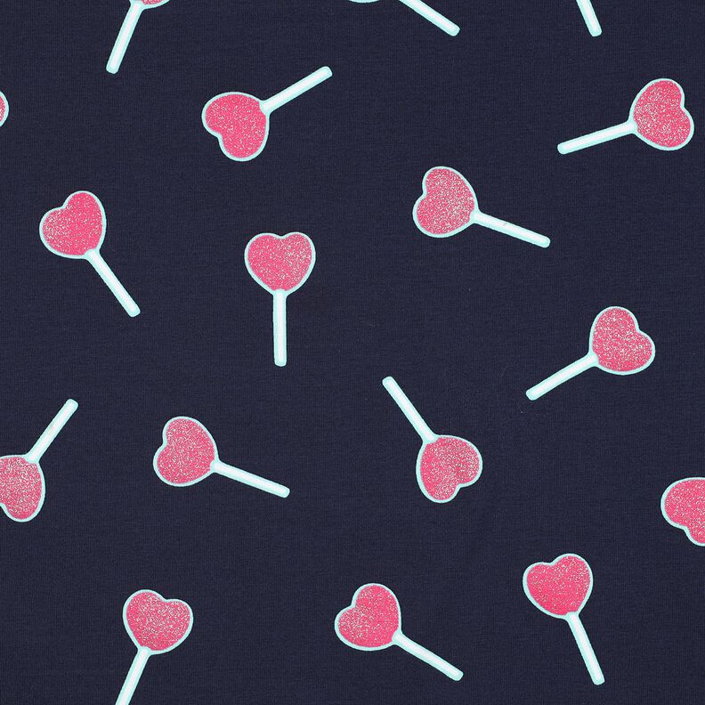 Jersey coton Sucettes en forme de cœur à paillettes | Poppy Fabrics – bleu nuit, image number 1