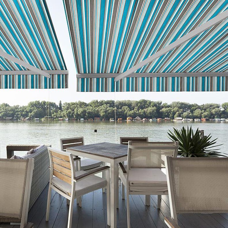 Toile pour store banne Rayures mixtes – gris/turquoise,  image number 10