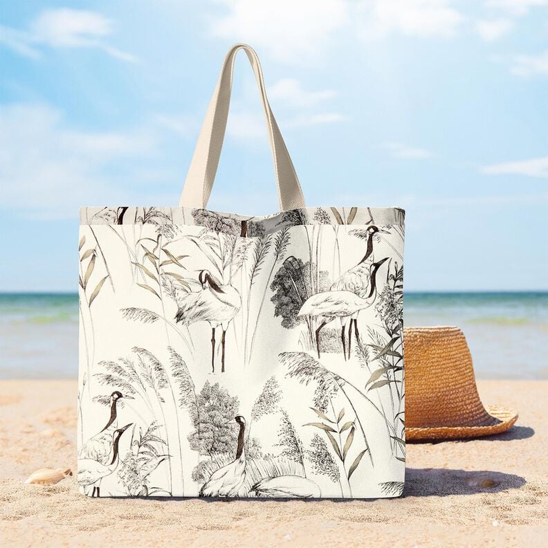 Tissu de d&eacute;coration Semi-panama Grues &ndash; nature/noir,  image number 7