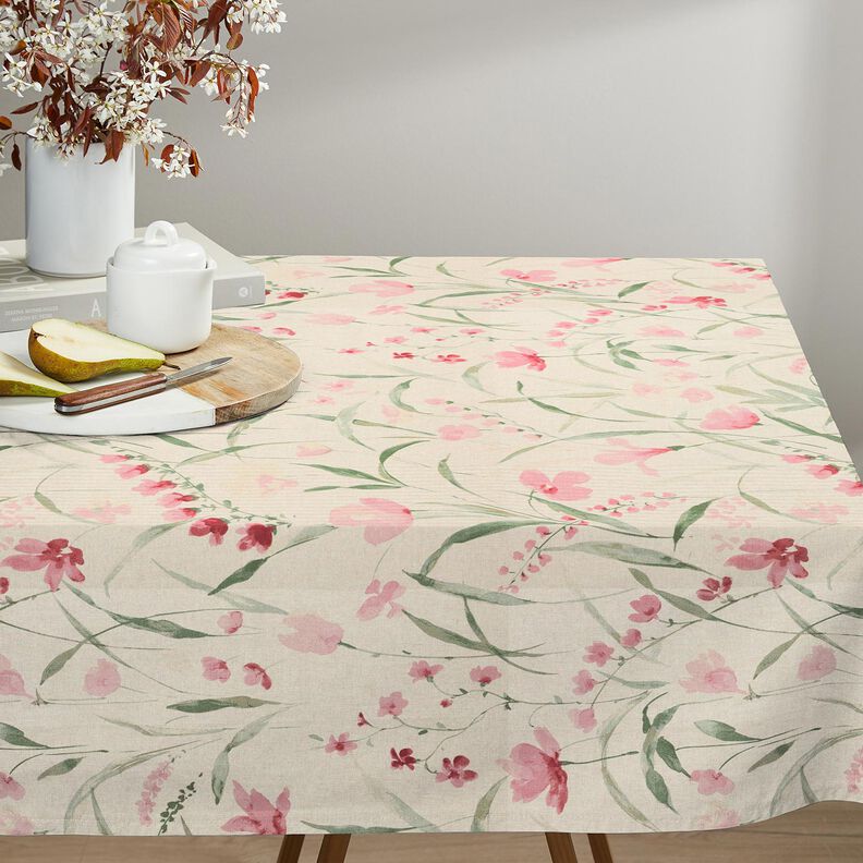 Tissu de décoration Semi-panama Fleurs de freesia – nature/myrtille,  image number 7