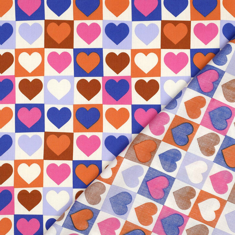 Popeline coton Tissu à carreaux avec cœurs | Poppy Fabrics – ivoire/bleu roi, image number 4