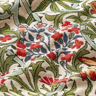 Tissu de décoration Gobelin motif floral art nouveau – crème/vert clair, 