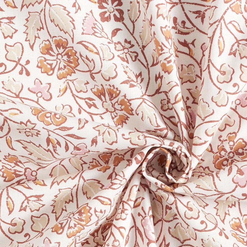 Tissu en coton Cretonne Motif floral délicat – blanc/cannelle, image number 3