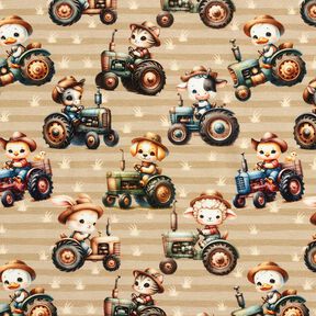 Jersey coton Tracteur avec animaux Impression numérique – anémone/amande, 