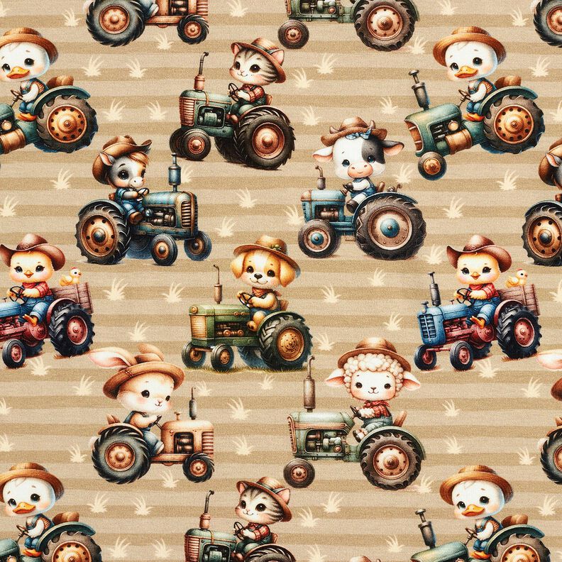 Jersey coton Tracteur avec animaux Impression numérique – anémone/amande, image number 1
