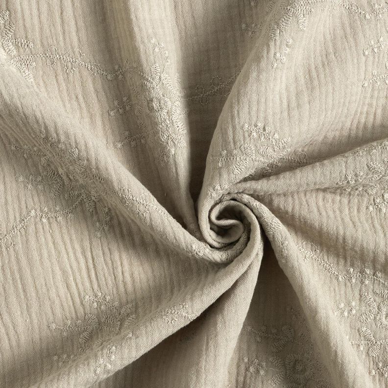 Tissu double gaze de coton Vrille florale ton sur ton – gris soie,  image number 3