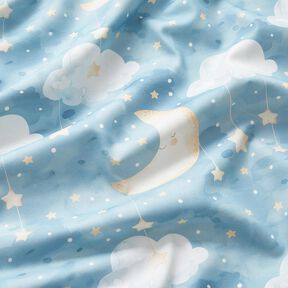Tissu de décoration Sergé coton Mond und Sterne Impression numérique – bleu clair, 