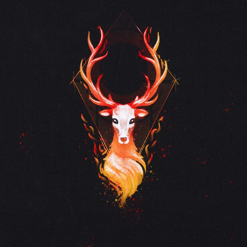 French Terry Panel Cerf de flammes | Glitzerpüppi – noir/orange, image number 7