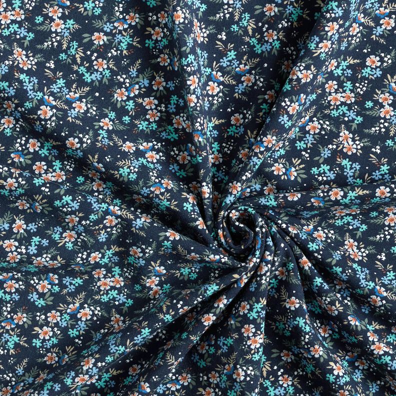 Jersey coton Mer de fleurs – bleu nuit/eucalyptus,  image number 3