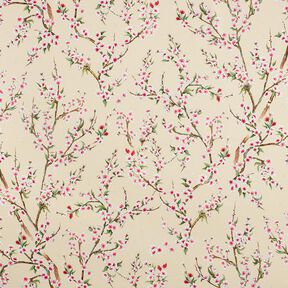 Tissu de décoration Semi-panama Élégante fleur de cerisier – beige clair, 