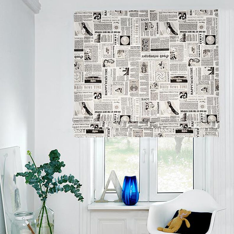 Tissu de décoration Semi-panama Journal rétro – blanc/noir,  image number 5